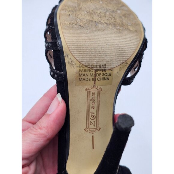 Black Rhinestone T-Strap Heels By Zigzosoho Sz 8.5 Prom Wedding Eveningwear - Picture 10 of 11